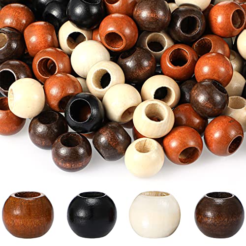 Quzzil 160 Pieces Large Hole Barrel 20mm Diameter 10mm Hole Wooden Beads Natural Wood Macrame Loose Spacer Unfinished Craft Spacer Hair Braid Beads for DIY Crafts Jewelry Bracelet Making - Image 1