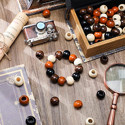 Quzzil 160 Pieces Large Hole Barrel 20mm Diameter 10mm Hole Wooden Beads Natural Wood Macrame Loose Spacer Unfinished Craft Spacer Hair Braid Beads for DIY Crafts Jewelry Bracelet Making - Image 3
