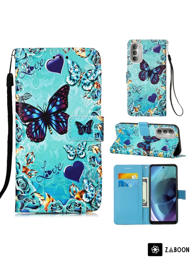 زبون غطاء حماية لهاتف موتورولا موتو G51 5G، مصنوع من الجلد المنسوج السادة برسومات ملونة - Image 1