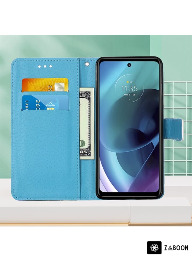 زبون غطاء حماية لهاتف موتورولا موتو G51 5G، مصنوع من الجلد المنسوج السادة برسومات ملونة - Image 4