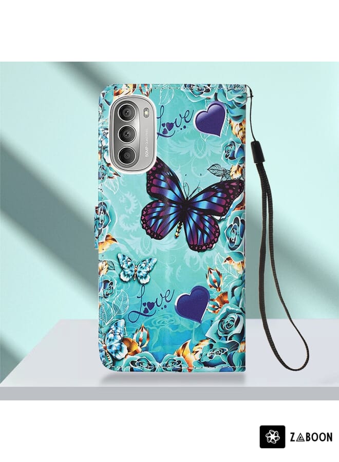 زبون غطاء حماية لهاتف موتورولا موتو G51 5G، مصنوع من الجلد المنسوج السادة برسومات ملونة - Image 3