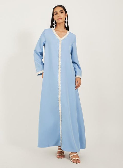 Solid Tweed Lace Detail A-Line Jalabiya