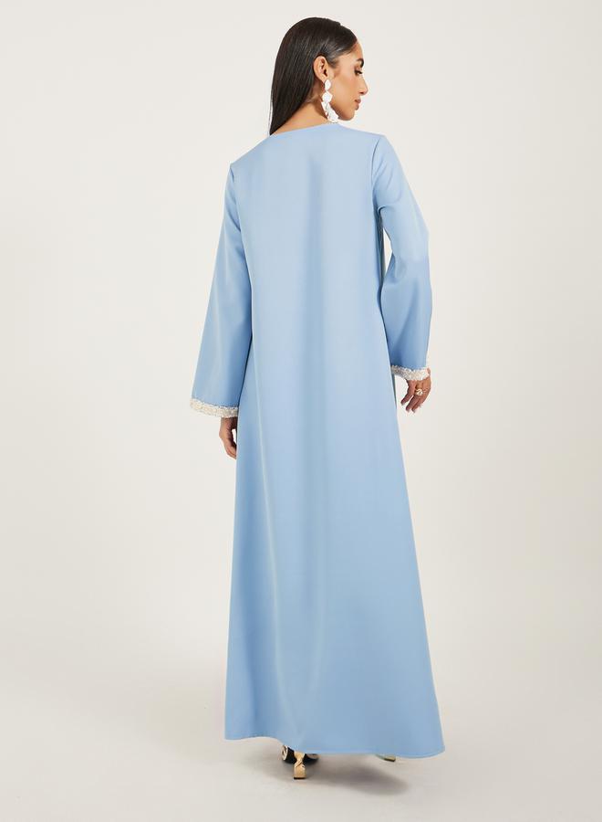 Styli Solid Tweed Lace Detail A-Line Jalabiya - Image 5