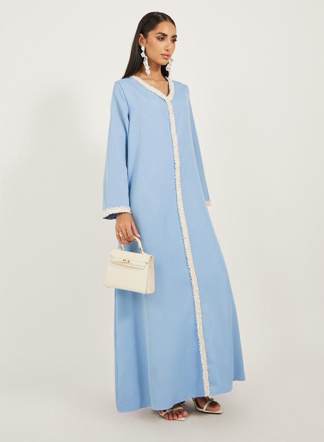 Styli Solid Tweed Lace Detail A-Line Jalabiya - Image 2