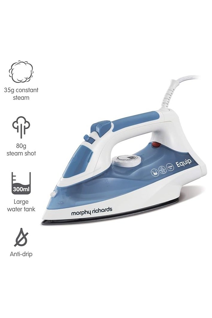 مورفي ريتشاردز مكواة بخارية بقدرة 2200 واط - قاعدة غير لاصقة، بخار مستمر، دفعة بخار، خزان سعة 300 مل، رش الماء وتنظيم السلك - أزرق/أبيض - Image 2