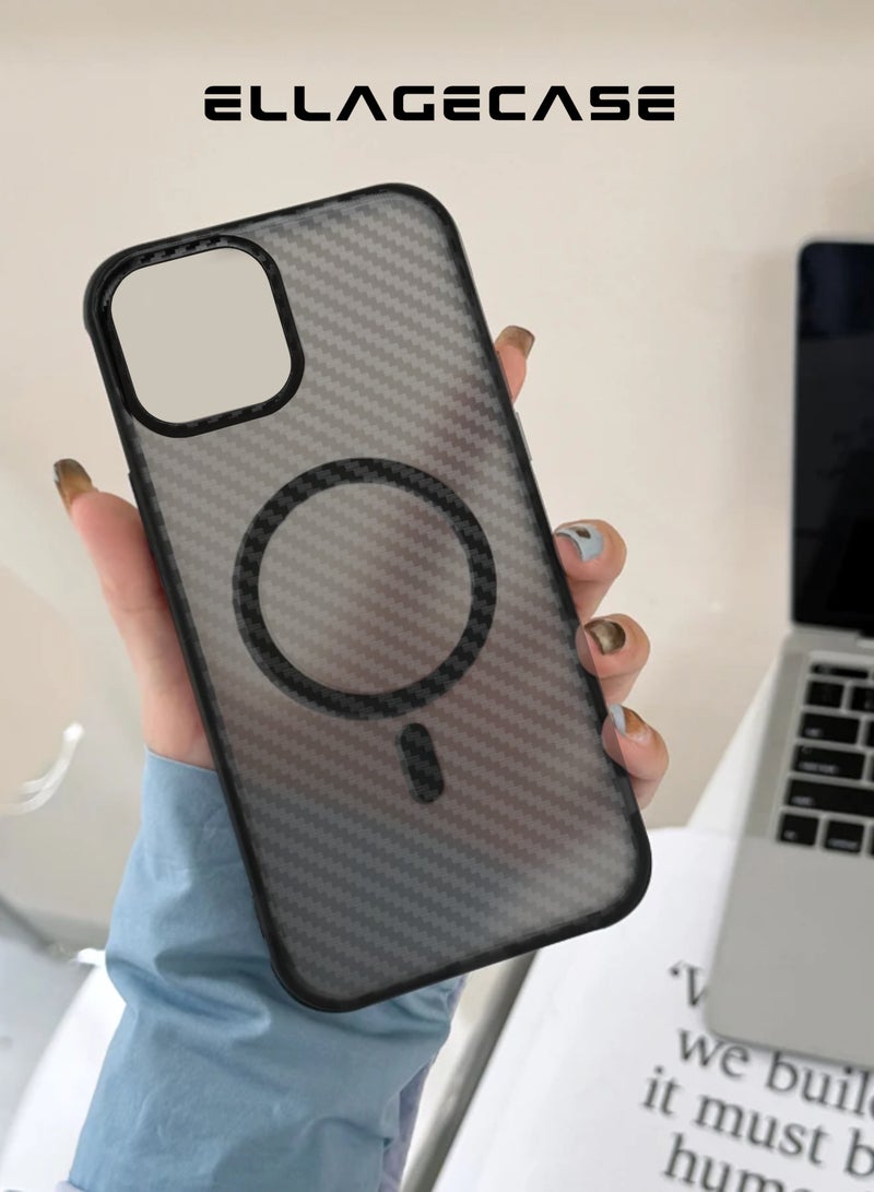 ELLAGECASE حافظة كربون لجهاز آيفون 15 بلس، كربون مغطى بالبلاستيك، حماية كاميرا قوية، مضادة للصدمات، حماية معززة، متوافقة مع ماغسيف والشحن اللاسلكي - Image 4