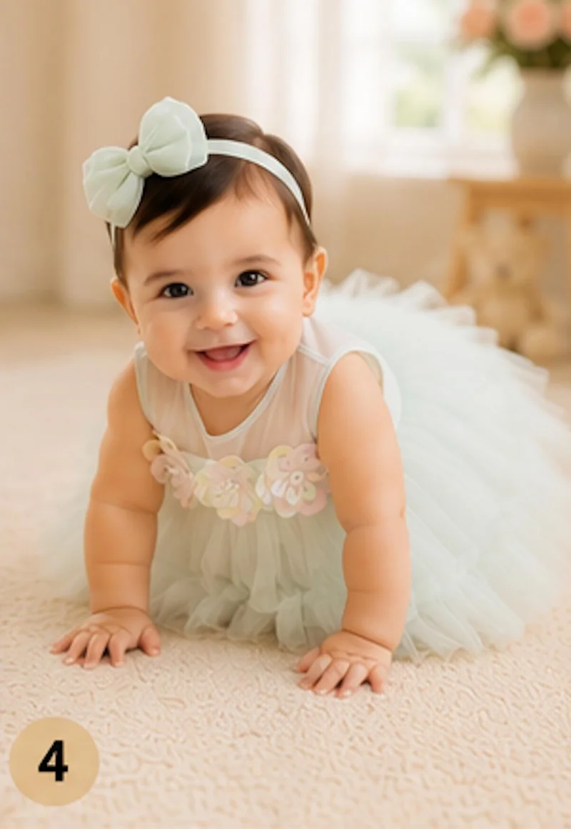أرتيميا Artemea Baby Girls Floral Sequin Embellished Layered Mesh Party Dress - Green