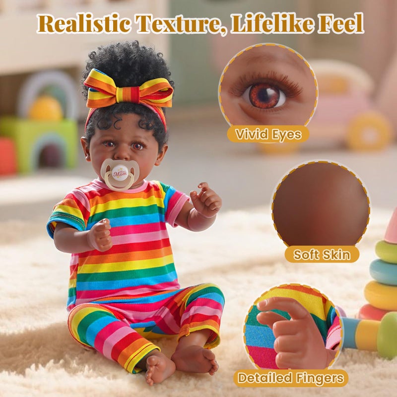 JIZHI Reborn Baby Dolls Black  Lifelike Soft Body African American RealisticNewborn Girl Doll 20 Inch Best Birthday Gift Set and Toy Accessories Gift for Kids Age 3 - Image 3