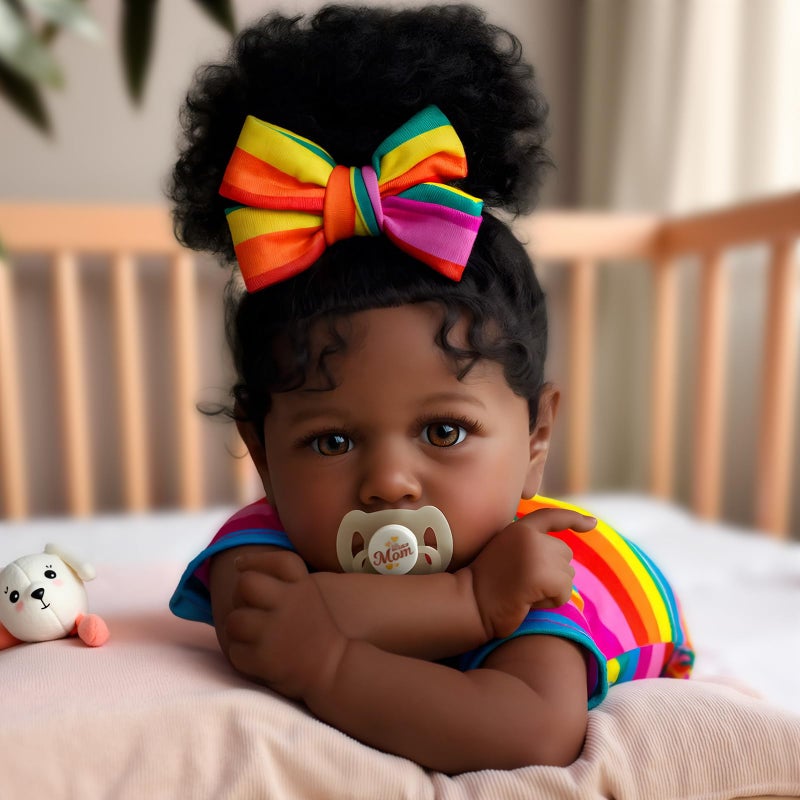 JIZHI Reborn Baby Dolls Black  Lifelike Soft Body African American RealisticNewborn Girl Doll 20 Inch Best Birthday Gift Set and Toy Accessories Gift for Kids Age 3 - Image 2
