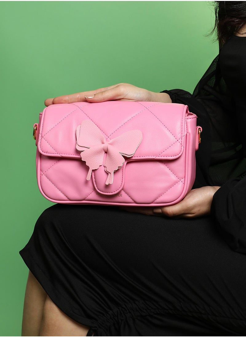 Haute Sauce The Quilted Butterfly Shoulder Bag - Barbie Pink  - Image 3