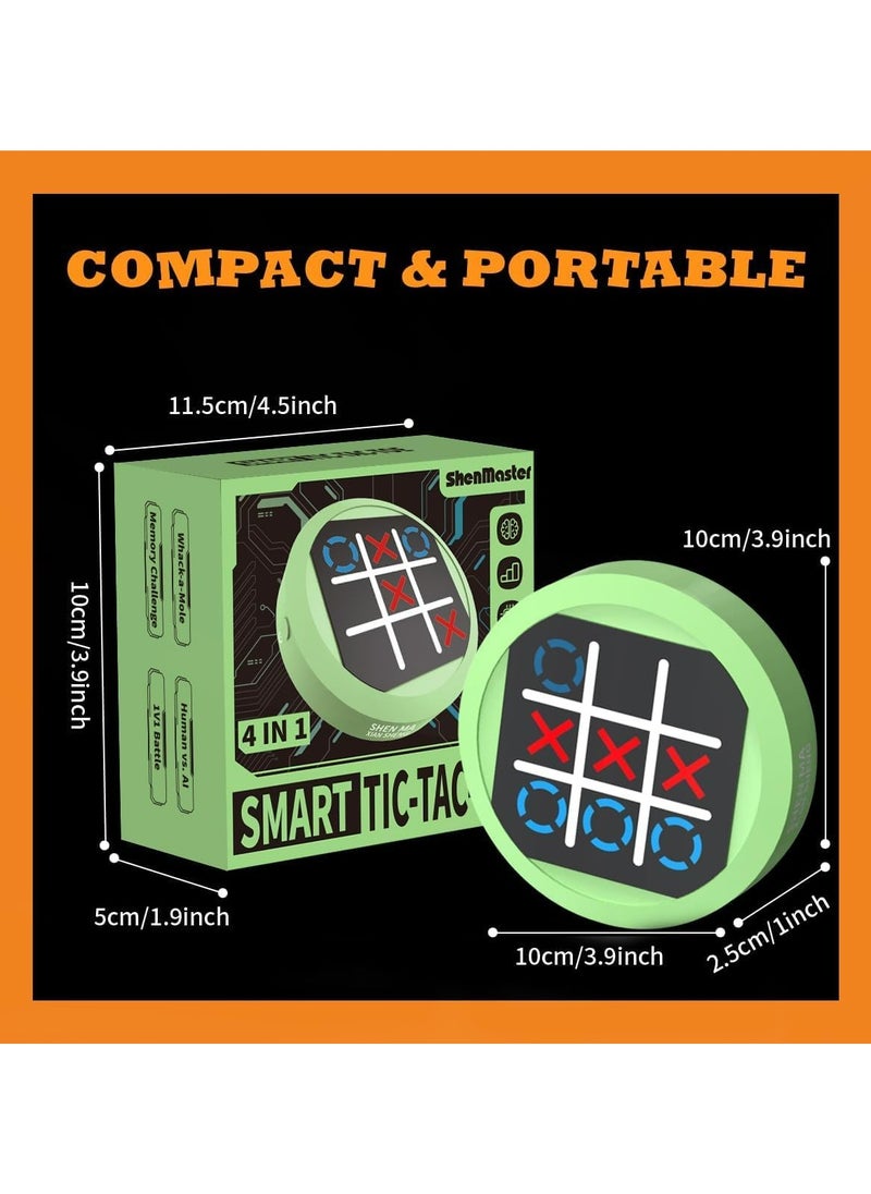 Dominy 4-in-1 Mini Tic Tac Toe Bolt Game, Electronic Handheld Game Puzzle Board Games Console Brain Training Includes Tic Tac Toe, Memory Flash, Whack-a-Mole Family Fun Travel Games for Kids Adult (GREEN)  - Image 3