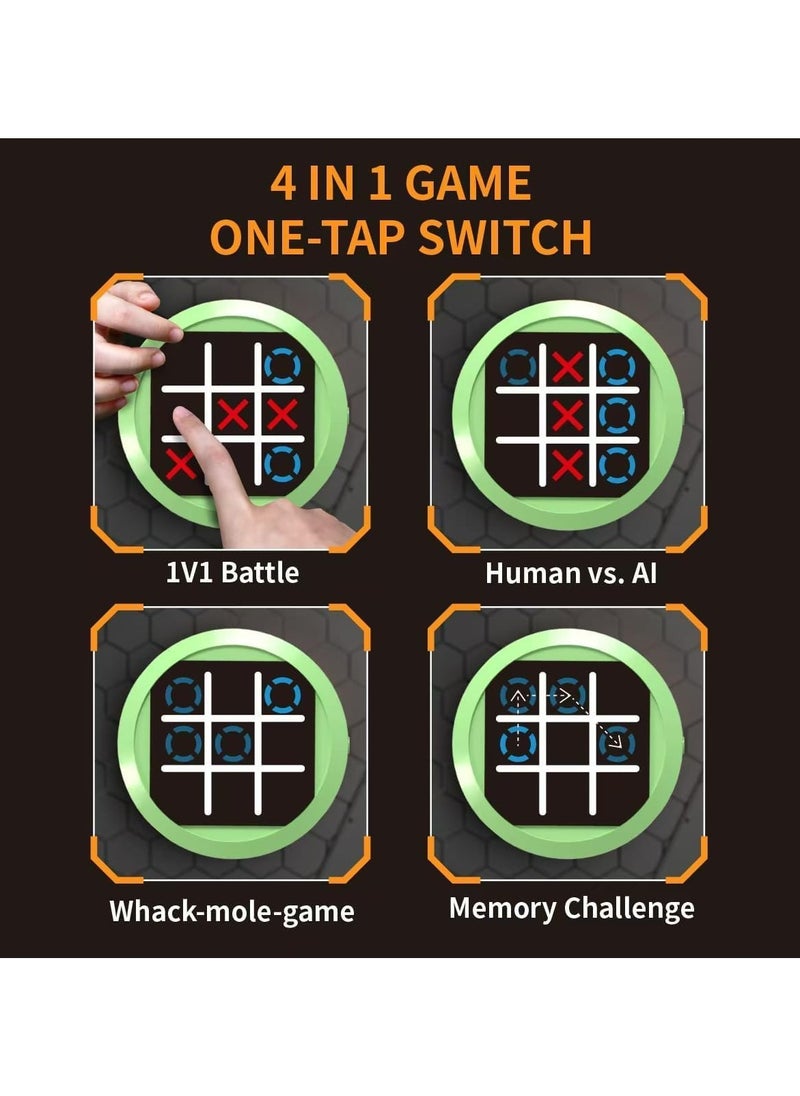 Dominy 4-in-1 Mini Tic Tac Toe Bolt Game, Electronic Handheld Game Puzzle Board Games Console Brain Training Includes Tic Tac Toe, Memory Flash, Whack-a-Mole Family Fun Travel Games for Kids Adult (GREEN)  - Image 2