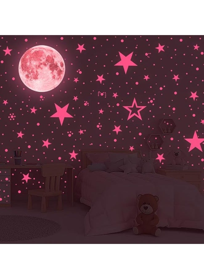 Beauenty Glow in The Dark Stars and Moon Stickers for Ceiling, Luminous Wall Decals Decor for Bedroom Living Room, 407 dots + 27 Stars + 30cm Moon (Pink)  - Image 1