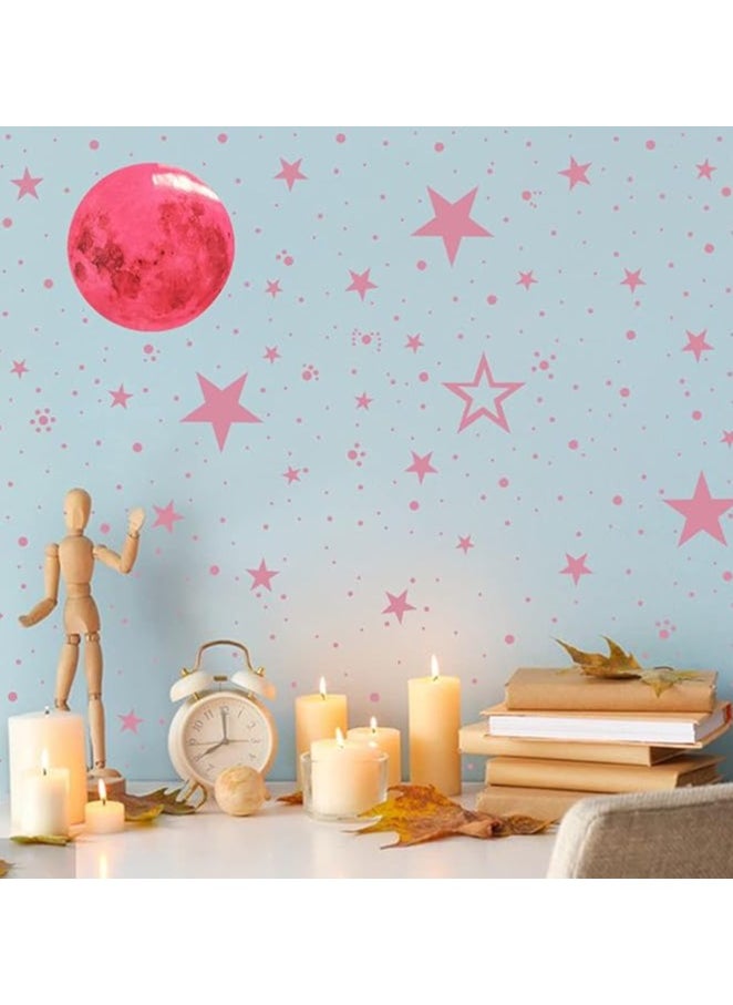 Beauenty Glow in The Dark Stars and Moon Stickers for Ceiling, Luminous Wall Decals Decor for Bedroom Living Room, 407 dots + 27 Stars + 30cm Moon (Pink)  - Image 3
