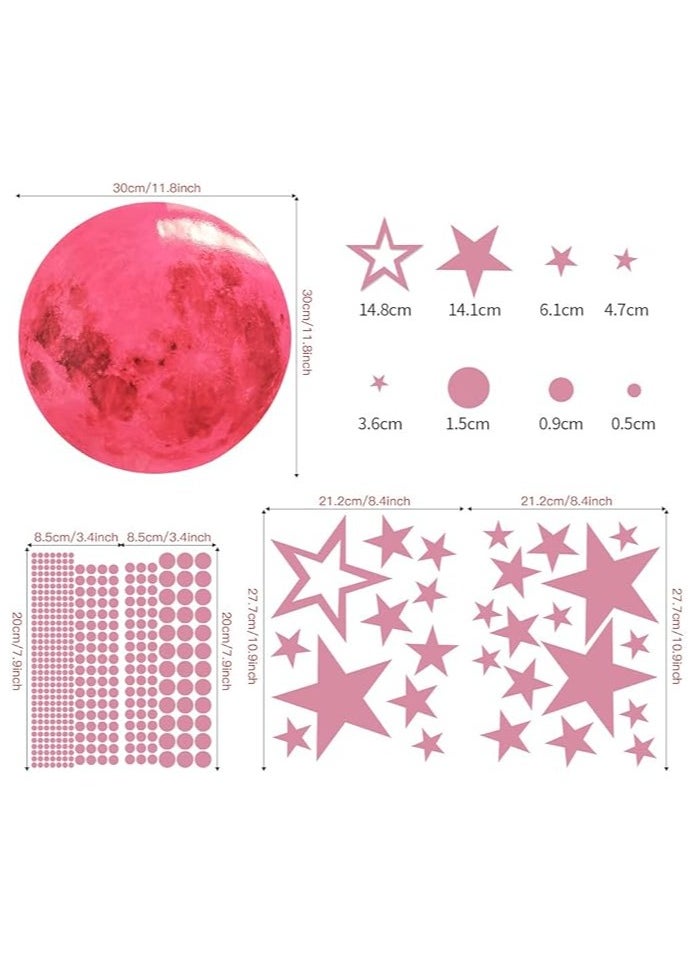 Beauenty Glow in The Dark Stars and Moon Stickers for Ceiling, Luminous Wall Decals Decor for Bedroom Living Room, 407 dots + 27 Stars + 30cm Moon (Pink)  - Image 2