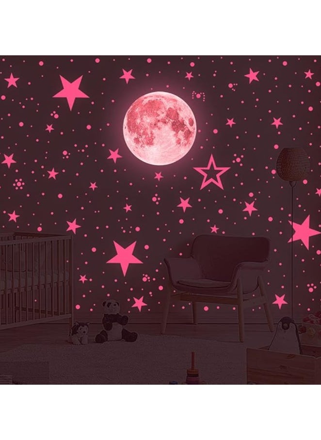 Beauenty Glow in The Dark Stars and Moon Stickers for Ceiling, Luminous Wall Decals Decor for Bedroom Living Room, 407 dots + 27 Stars + 30cm Moon (Pink)  - Image 5