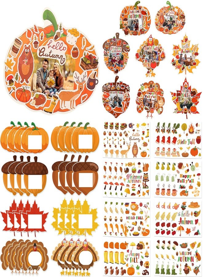 JULBEAR 32 Sets Fall DIY Picture Frames Craft Kit for Kids, Autumn Thanksgiving Day Pumpkin Picture Frame Crafts Photo Frame Craft for Home Class Party Decorations Art Activity - Image 1