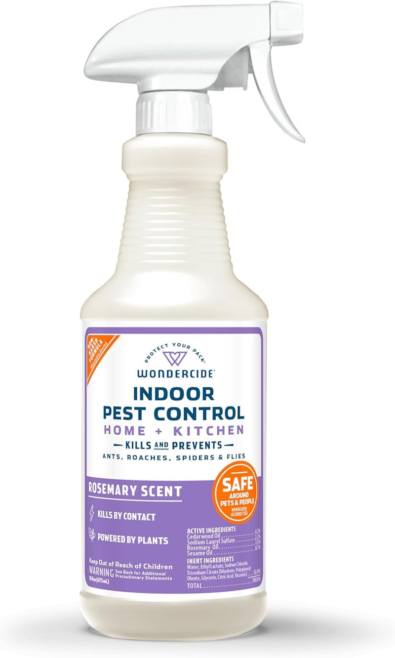 wondercide - Indoor Pest Control Spray for Home and Kitchen - Ant, Roach, Spider, Fly, Flea, Bug Killer and Insect Repellent - with Natural Essential Oils - Pet and Family Safe — Rosemary 16 oz - Image 1