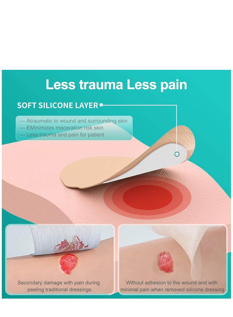 KASTWAVE Ag Silver Sacrum Foam Wound Dressing Bandages Silicone Adhesive Border 7"x7" Waterproof Sacral Pads Absorbent Breathable Bed Sore Pressure Dressing - Image 4