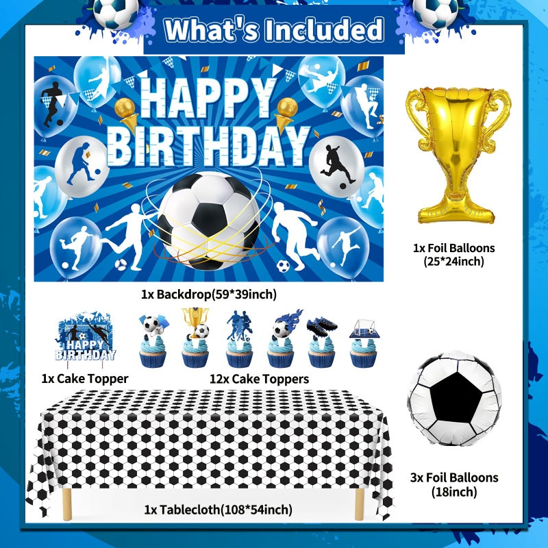 REDWORD Soccer Birthday Party Decorations, 97Pcs Soccer Party Decorations with Balloons Happy Birthday Backdrop Soccer Tablecloth and Cake Toppers for Soccer Party Supplies - Image 2