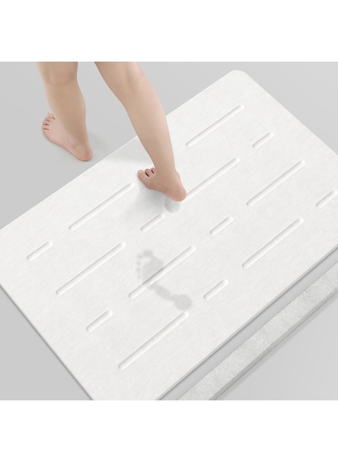 OTHWAY Large Stone Bath Mat, 32"x 20" Diatomaceous Earth Bath Mat for Bathroom Quick Drying Absorbing, Long Non-Slip Diatomite Hard Stone Shower Mat Instant Dry(White Grey) - Image 1