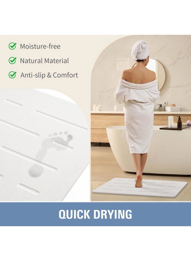 OTHWAY Large Stone Bath Mat, 32"x 20" Diatomaceous Earth Bath Mat for Bathroom Quick Drying Absorbing, Long Non-Slip Diatomite Hard Stone Shower Mat Instant Dry(White Grey) - Image 3