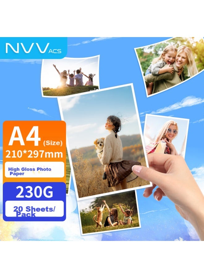 Nvv A4 Photo Printing Paper, 230g High Gloss Photo Paper, Inkjet High Gloss Photo Paper, 20 Sheets/pack, Bq-xpa4 - Image 1