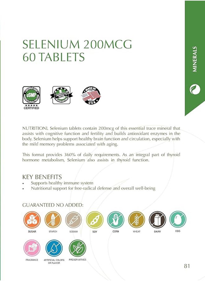 NUTRITIONL - Selenium 200 Mcg Dietary Supplement Supports Healthy Immune System 60 Tablets - Image 1