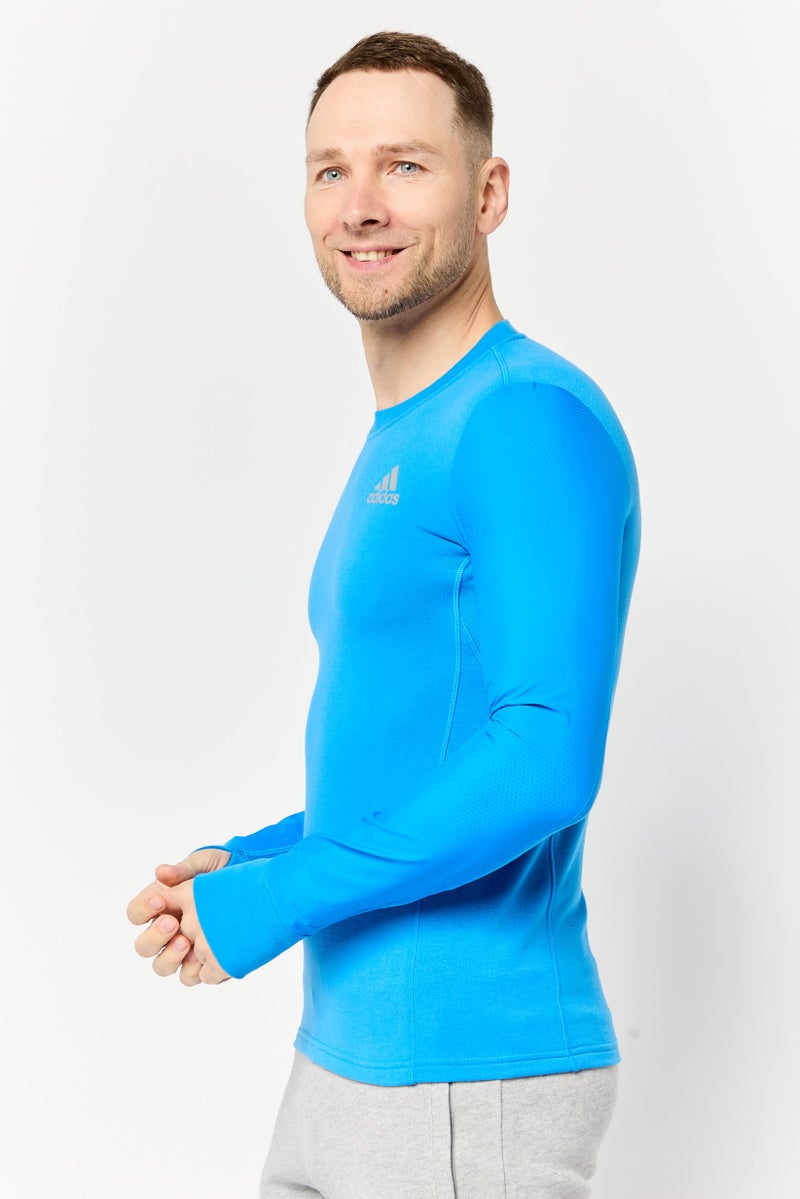Adidas Men Regular Fit Brand Logo Long Sleeves Running T-Shirt, Blue - Image 3