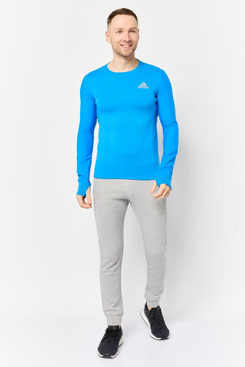 Adidas Men Regular Fit Brand Logo Long Sleeves Running T-Shirt, Blue - Image 2
