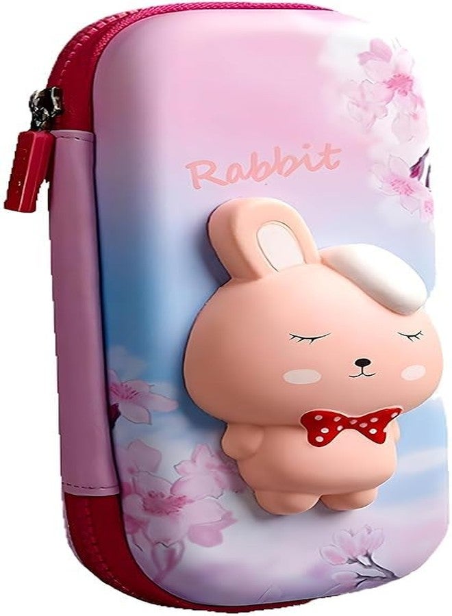 Ranjkri 3D Pink Rabbit Pencil Box with Cute Squishy for Boys for Girls and Kids for School 3D Embossed Pencil Zipper Pouch Storage Box Pencil case Pouch for Kids (Small Cute Pink Rabbit) - Image 1