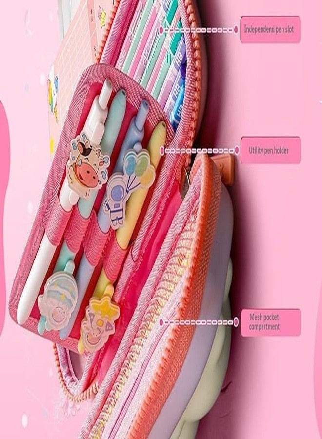 Ranjkri 3D Pink Rabbit Pencil Box with Cute Squishy for Boys for Girls and Kids for School 3D Embossed Pencil Zipper Pouch Storage Box Pencil case Pouch for Kids (Small Cute Pink Rabbit) - Image 2