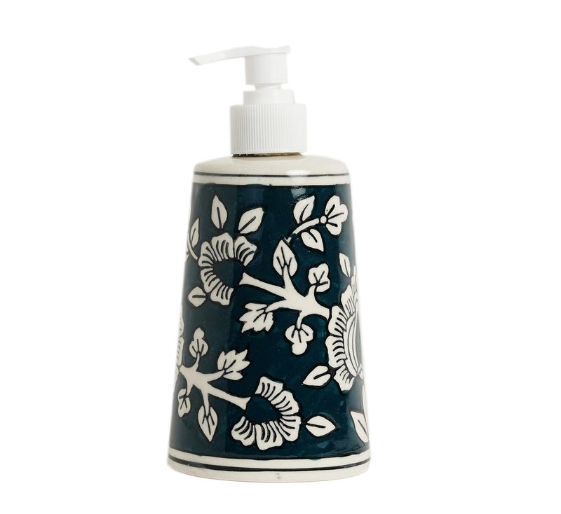 Yourowndcor Handmade Mughal Ceramic Handcrafted/Stoneware Combo of Soap Dispenser, Tooth Brush Holder, Tumbler and Dish in Floral Art(Green and White) - Image 2