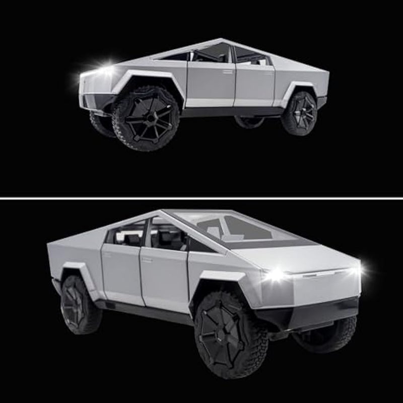 Cybertruck Model: 1/32 Diecast Metal Toy Trucks with Lights and Sounds, Mini Vehicles Toys for Boys, Ages 3 and Up (Silver) - Image 5
