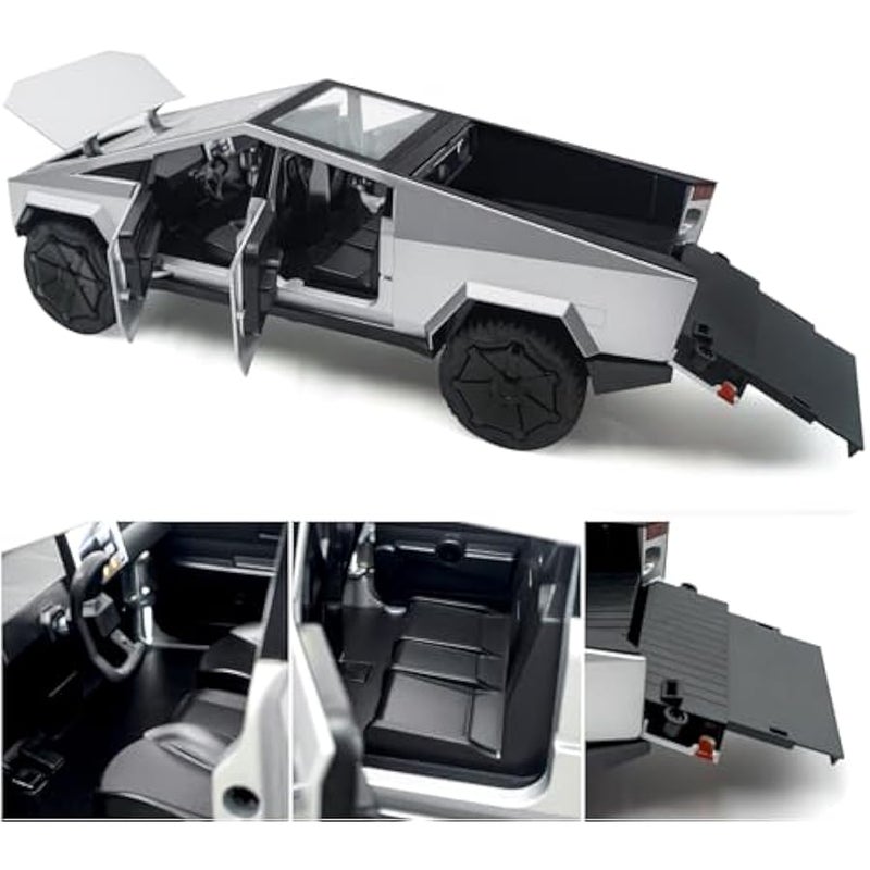 Cybertruck Model: 1/32 Diecast Metal Toy Trucks with Lights and Sounds, Mini Vehicles Toys for Boys, Ages 3 and Up (Silver) - Image 3