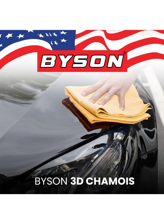 BYSON 3D Chamois Cleaning Cloth, Super Absorbent Car Drying Towel, Reusable Synthetic Leather Wash Cloth, Quick Dry Microfiber Car Care Towel for Auto Glass Interior Exterior Cleaning (Light Yellow) - Image 4