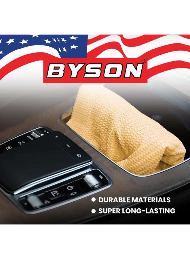 BYSON 3D Chamois Cleaning Cloth, Super Absorbent Car Drying Towel, Reusable Synthetic Leather Wash Cloth, Quick Dry Microfiber Car Care Towel for Auto Glass Interior Exterior Cleaning (Light Yellow) - Image 2
