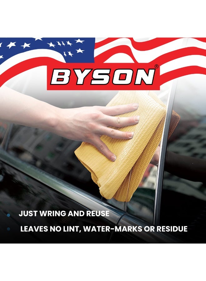BYSON 3D Chamois Cleaning Cloth, Super Absorbent Car Drying Towel, Reusable Synthetic Leather Wash Cloth, Quick Dry Microfiber Car Care Towel for Auto Glass Interior Exterior Cleaning (Light Yellow) - Image 3