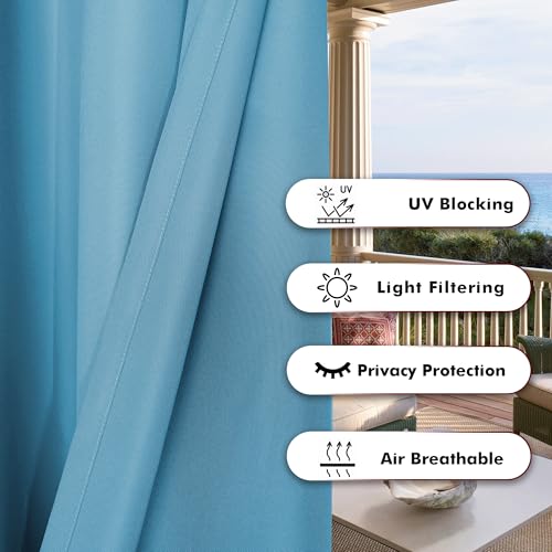 BONZER Outdoor Curtains for Patio Water Resistant Heavy Privacy Light Filtering Grommet Outside Curtains for Porch, Pergola, Gazebo, 1 Panel, 54W x 84L inch, Teal - Image 4