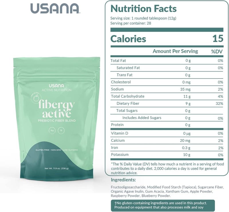 USANA Fibergy Active with Prebiotic Fiber for Gut Health  NonGMO  Gluten Free  Low Glycemic  336 Grams  28 Servings - Image 2
