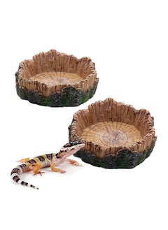 Reptile Feeder, Reptile Water Dish Food Bowls, Artificial Tree Trunk Reptile Tank Decor Bowl, for Leopard Gecko Lizard Spider Scorpion, Amphibian Feeding Bowl Decor (2PCS)