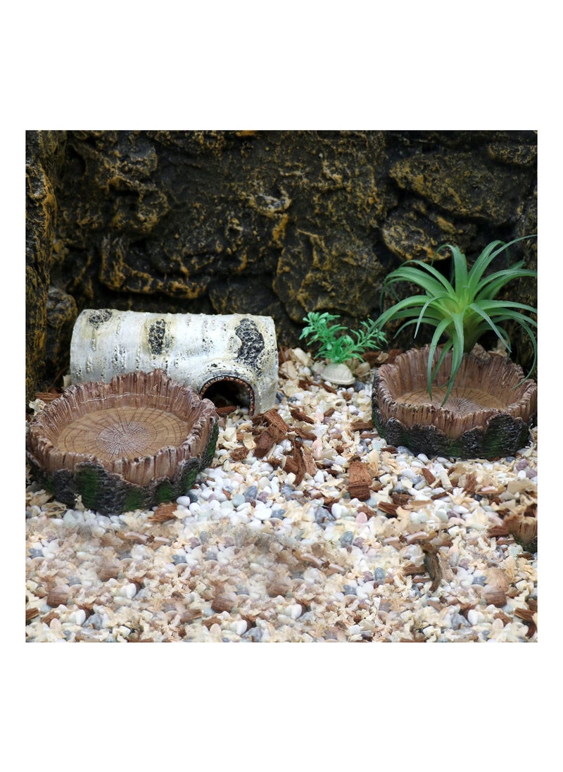 SYOSI - Reptile Feeder, Reptile Water Dish Food Bowls, Artificial Tree Trunk Reptile Tank Decor Bowl, for Leopard Gecko Lizard Spider Scorpion, Amphibian Feeding Bowl Decor (2PCS) - Image 1