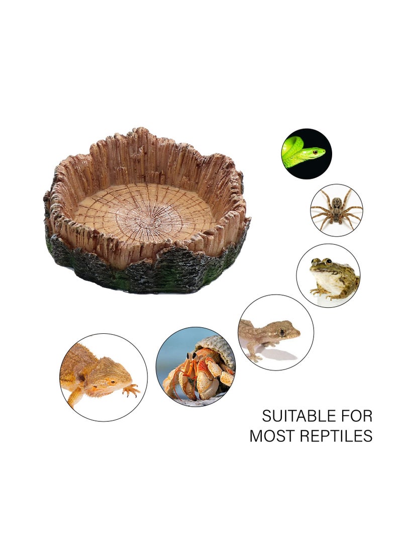 SYOSI - Reptile Feeder, Reptile Water Dish Food Bowls, Artificial Tree Trunk Reptile Tank Decor Bowl, for Leopard Gecko Lizard Spider Scorpion, Amphibian Feeding Bowl Decor (2PCS) - Image 1