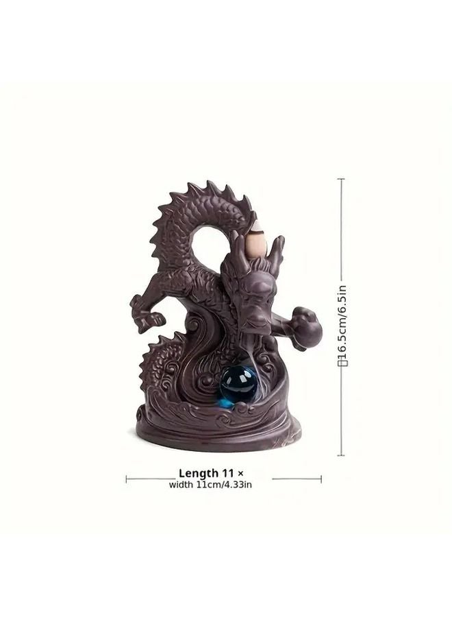 Chinese Dragon Incense Holder Ceramic Backflow Cone With Gemstone For Home Decor - Image 3