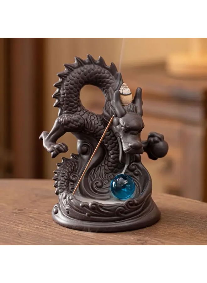 Chinese Dragon Incense Holder Ceramic Backflow Cone With Gemstone For Home Decor - Image 2