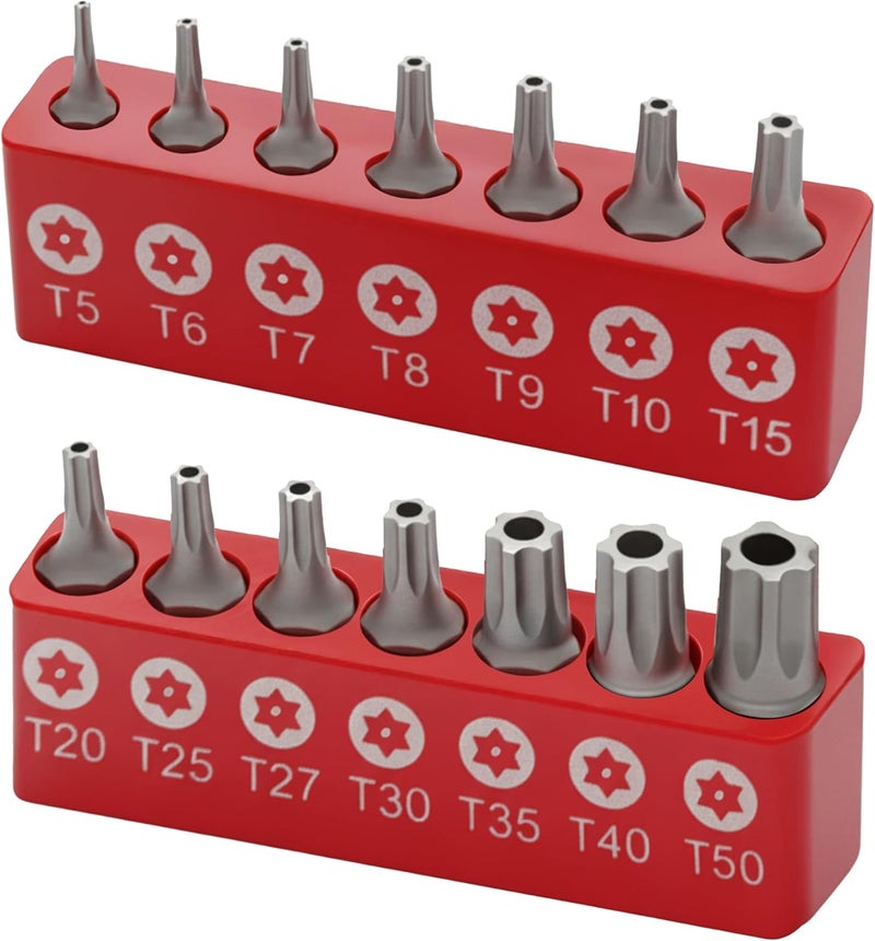 Ram-Pro 15Pc Torx Star 6 Point, Security Tamper Proof, Driver Bit Set - T5, 6,7,8,9,10,15,20,25,27,30,35,40,45,50 – Multifunction Damage/Shear Resistant Hollow Torque Kit - Image 1