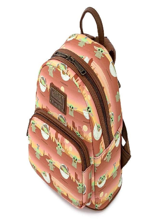 Loungefly - Loungefly Star Wars Baby Yoda Brown AOP Womens Double Strap Shoulder Bag Purse - Image 1