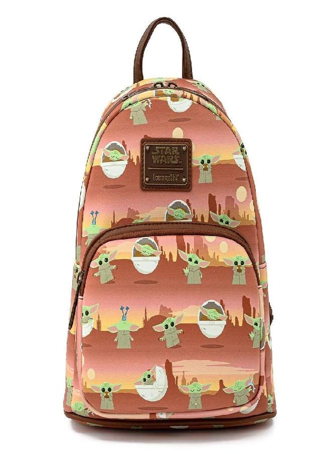 Loungefly - Loungefly Star Wars Baby Yoda Brown AOP Womens Double Strap Shoulder Bag Purse - Image 1