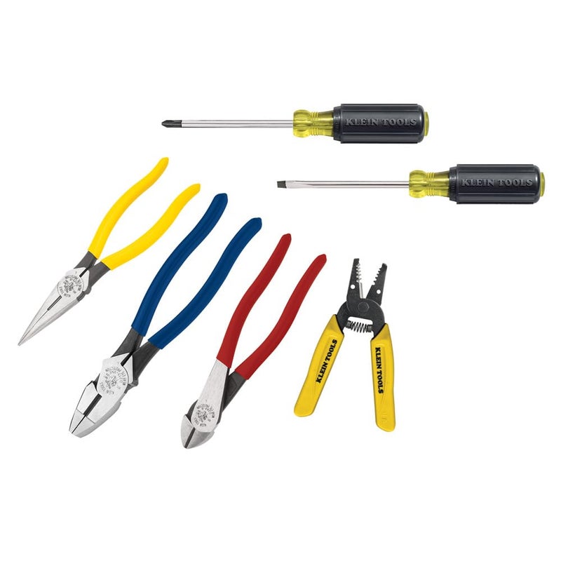 Klein Tools 92906 Tool Set Basic Tool Kit has Klein Hand Tools for Apprentice or Home Pliers Wire Stripper Cutter Screwdrivers 6Piece