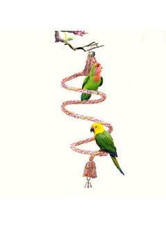 SunGrow SunGrow Rope Perch for Parrots, 59 Inches Metre Long, Bungee Bird Toy, Brightly Colored Handmade Chew Toy, Spiral Design with Jingling Bell  - Image 1